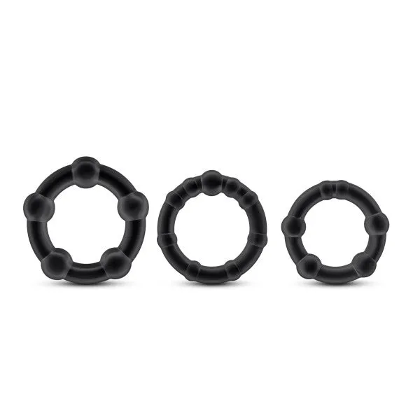 Blush Novelties Anal Stay Hard Beaded Cockrings 3pc Black
