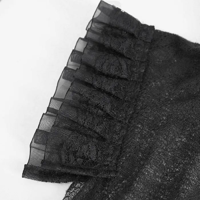 EVEs SECRETS Anal Sophisticated Womens Sheer Black Top with Ruffled Accents