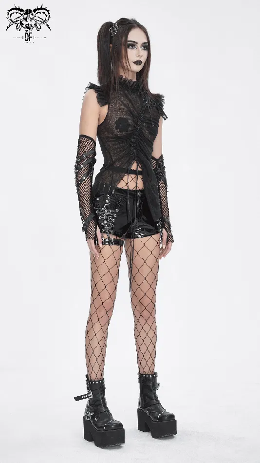 EVEs SECRETS Anal Sophisticated Womens Sheer Black Top with Ruffled Accents