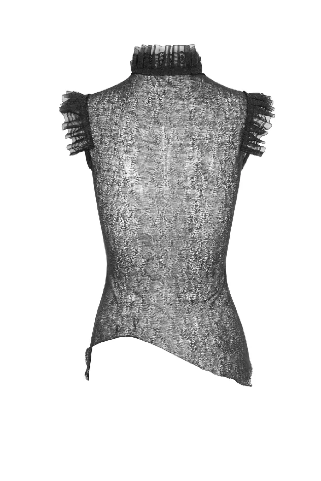 EVEs SECRETS Anal Sophisticated Womens Sheer Black Top with Ruffled Accents