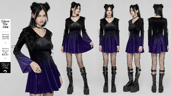 EVEs SECRETS Female Sex Toys Lavender Gradient Velvet Dress with Intricate Lace Details