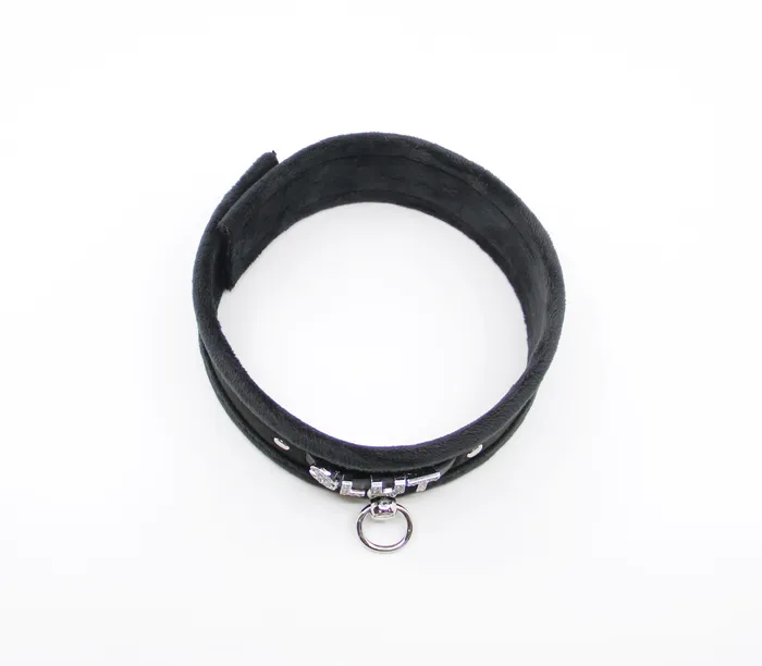 Male Sex Toys Love in Leather Love in Leather Fluffy Diamante SLUT Collar Black with O Ring