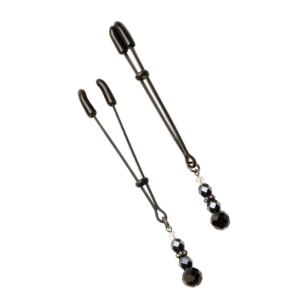 Spartacus Anal Spartacus Adjustable Tweezer Beaded Nipple Clamps Black with Glass Beads